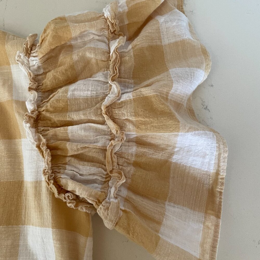Who What Wear Buffalo Check Ruffle Sleeve Mini Dress, Yellow & White, Medium - Picture 4 of 7